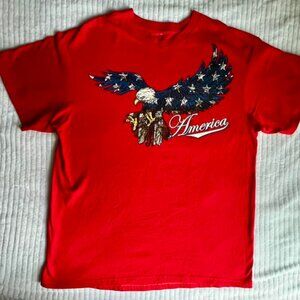 Men's Size XL Red Short Sleeve Tee W/Blue & White Eagle